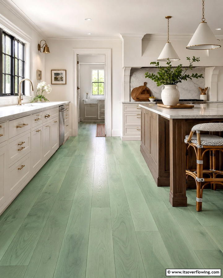 Mint Green Flooring for a Unique Foundation - 30 Mint Green Kitchen Ideas for a Fresh Culinary Space