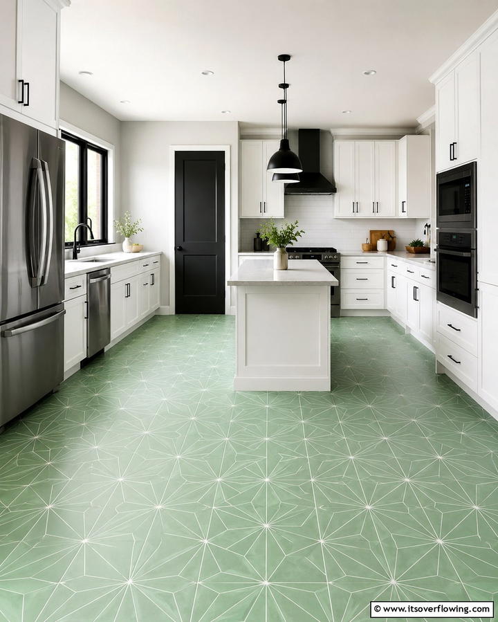 Mint Green Flooring for a Unique Twist - 30 Mint Green Kitchen Ideas for a Fresh Culinary Space