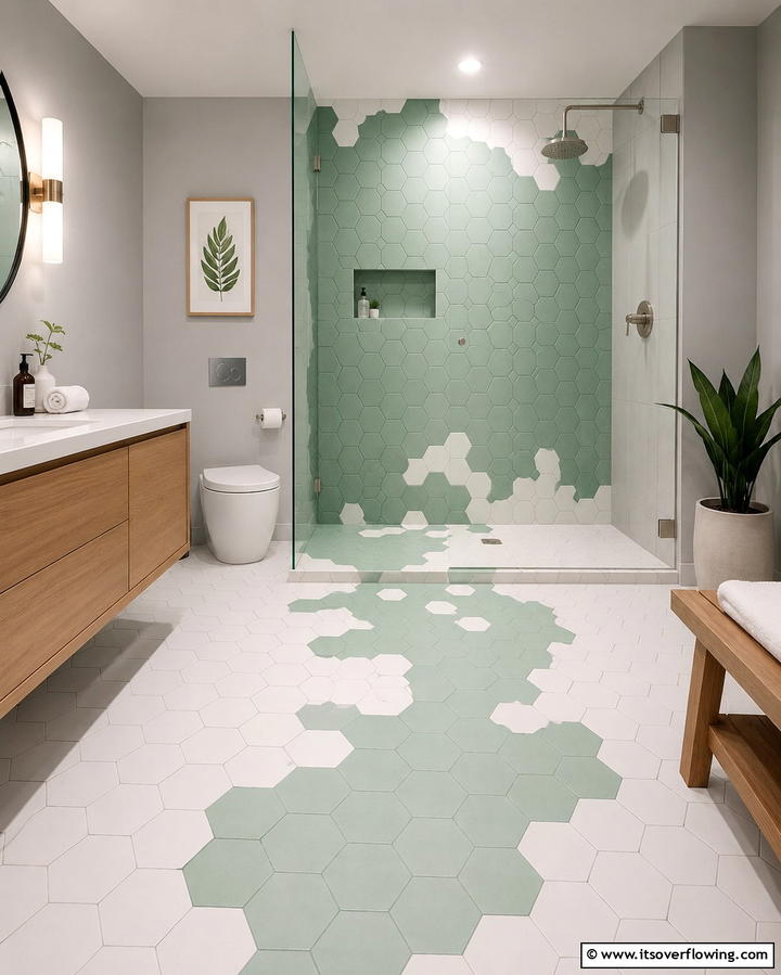 Mint Green Hexagonal Tiles for a Playful Design - 30 Green Tile Bathroom Inspiration Ideas for Bold Spaces