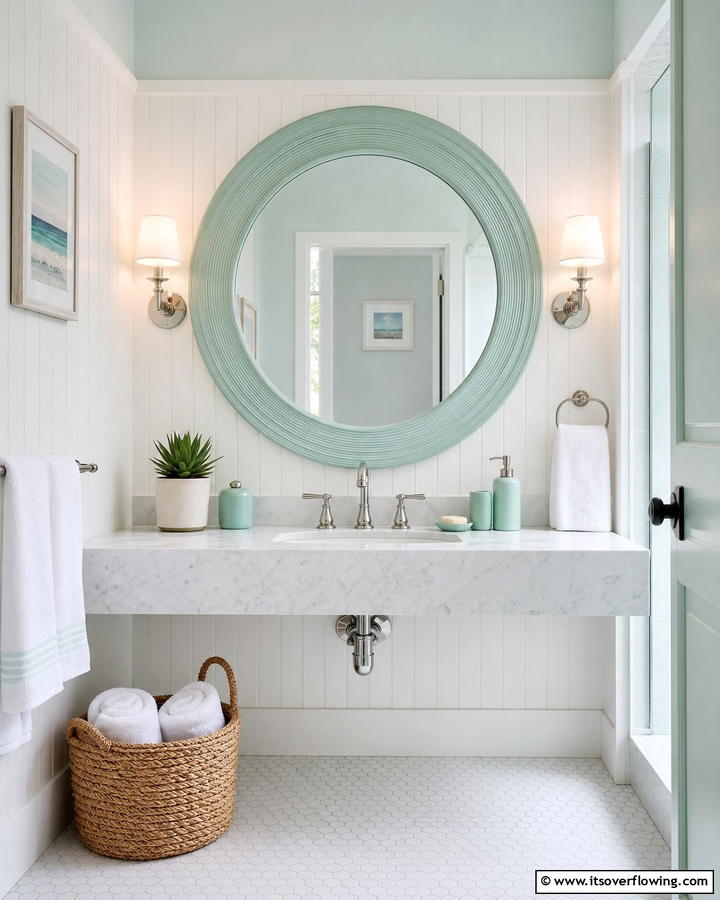 Mint Green Mirror Frame for a Chic Detail - 20 Mint Green Bathroom Ideas for a Fresh Look