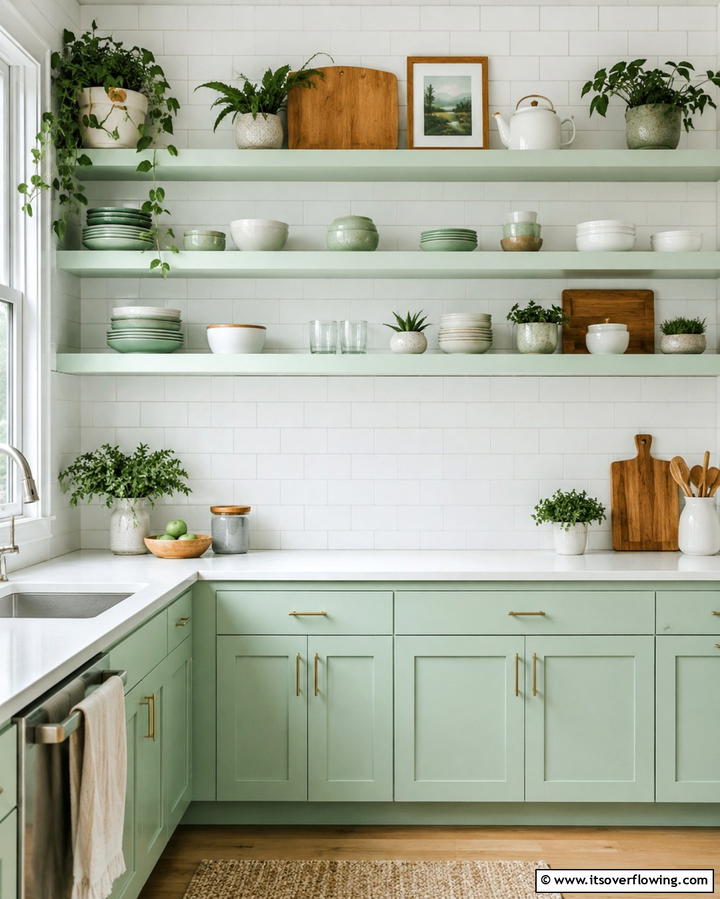 Mint Green Open Shelving for DisplayExact - 30 Mint Green Kitchen Ideas for a Fresh Culinary Space