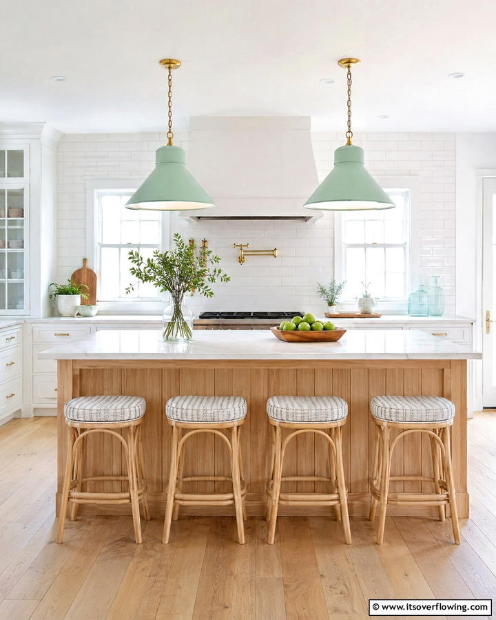 Mint Green Pendant Lighting for Subtle Elegance - 30 Mint Green Kitchen Ideas for a Fresh Culinary Space