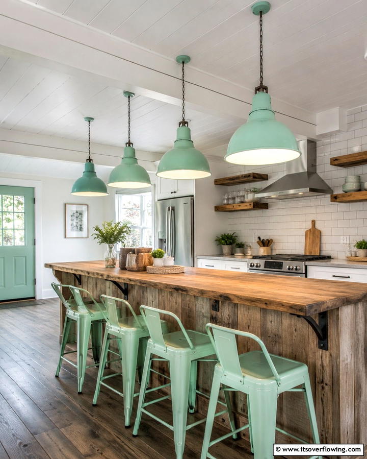 Mint Green Pendant Lights - 25 Mint Kitchen Decor Ideas for a Fresh Look