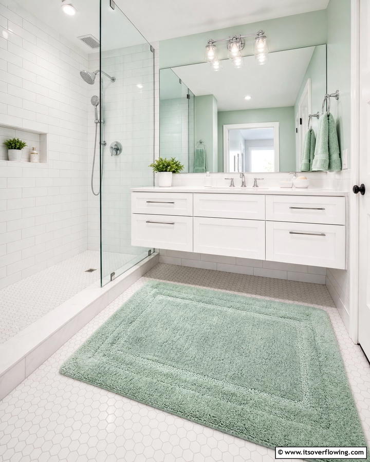 Mint Green Rugs for a Cozy Element - 20 Mint Green Bathroom Ideas for a Fresh Look