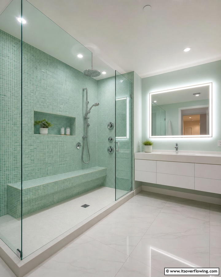 Mint Green Shower Bench for Relaxation - 20 Mint Green Bathroom Ideas for a Fresh Look