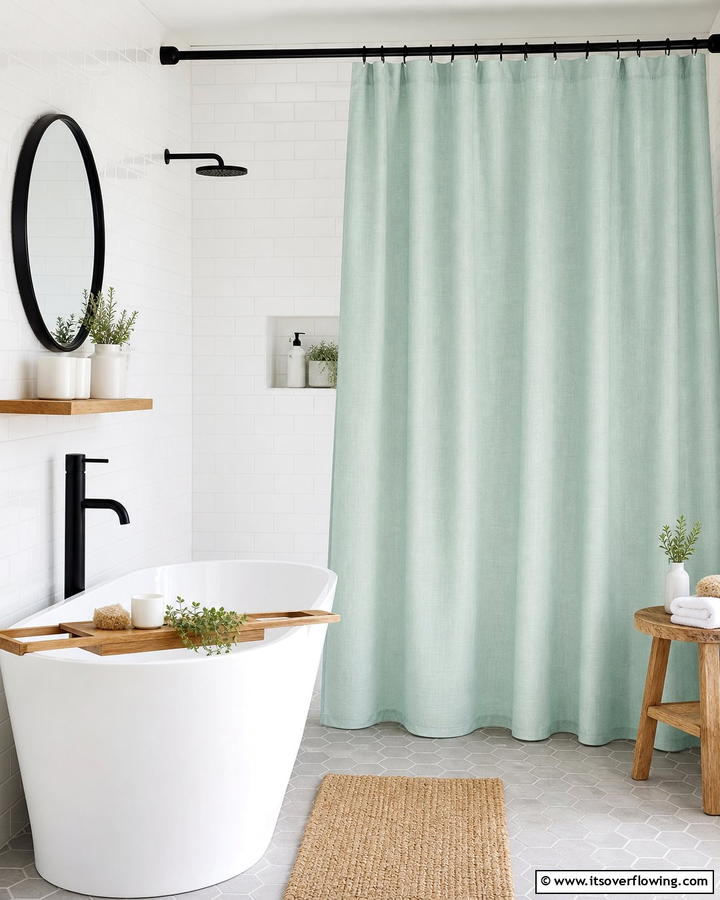 Mint Green Shower Curtain for a Quick Update - 20 Mint Green Bathroom Ideas for a Fresh Look