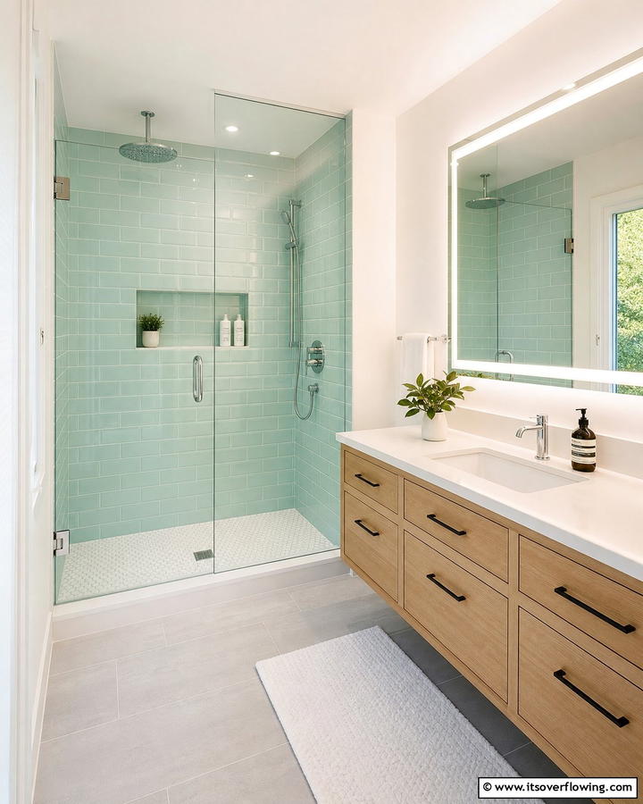 Mint Green Shower Tiles for a Spa Like Experience - 20 Mint Green Bathroom Ideas for a Fresh Look