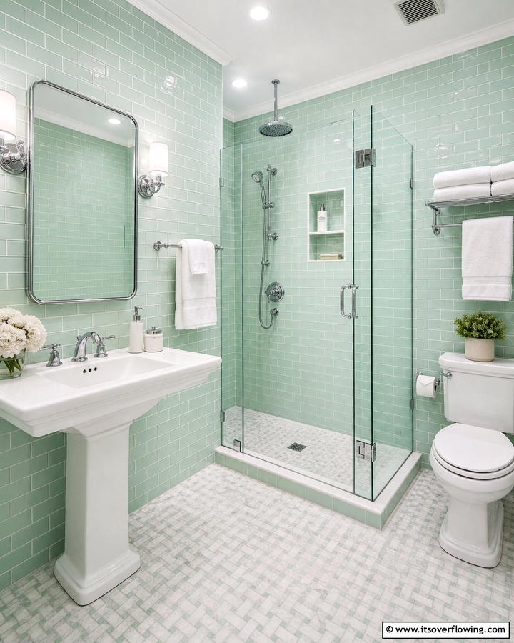 Mint Green Subway Tiles for a Refreshing Wall Design - 20 Mint Green Bathroom Ideas for a Fresh Look