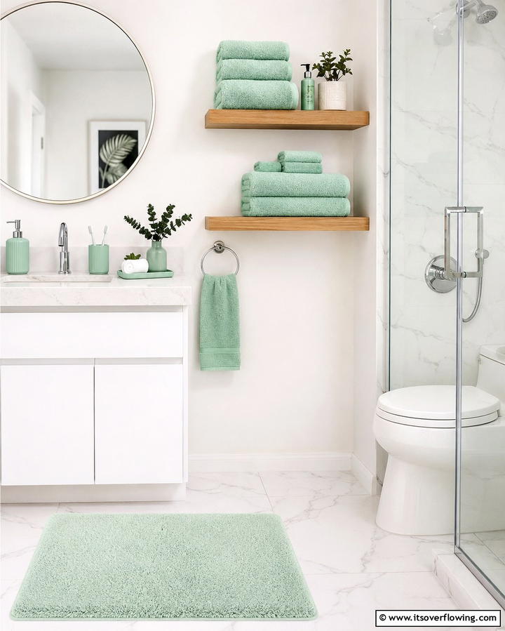 Mint Green Towels and Accessories - 20 Small Green Bathroom Ideas for a Fresh and Tranquil Space