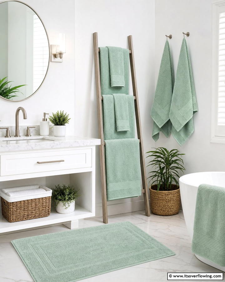Mint Green Towels for a Subtle Accent - 20 Mint Green Bathroom Ideas for a Fresh Look