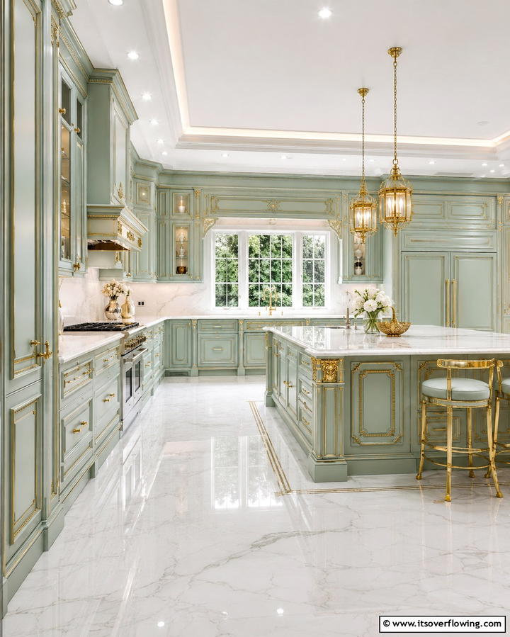 Mint Green and Brass Accents - 30 Mint Green Kitchen Ideas for a Fresh Culinary Space