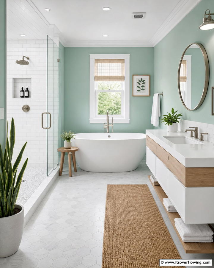 Mint Green and White Color Scheme for a Balanced Look - 20 Mint Green Bathroom Ideas for a Fresh Look