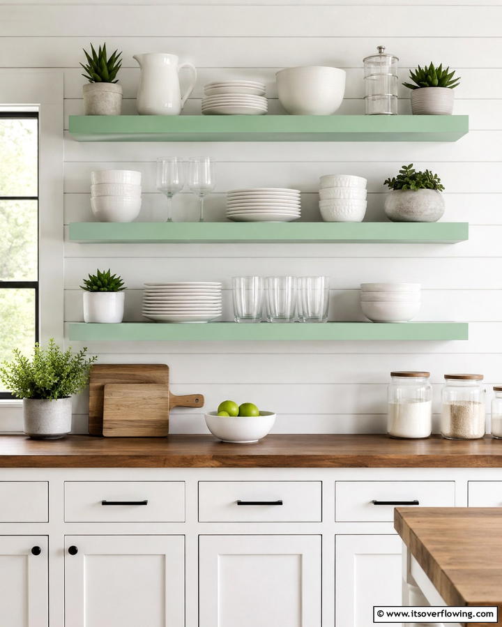 Mint Open Shelving - 25 Mint Kitchen Decor Ideas for a Fresh Look