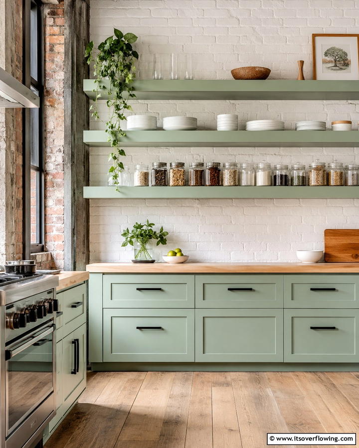 Mint Toned Open Shelving - 25 Mint Kitchen Decor Ideas for a Fresh Look