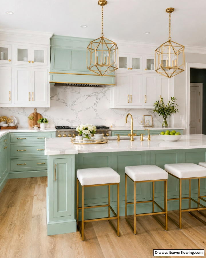 Mint and Gold Accents - 25 Mint Kitchen Decor Ideas for a Fresh Look