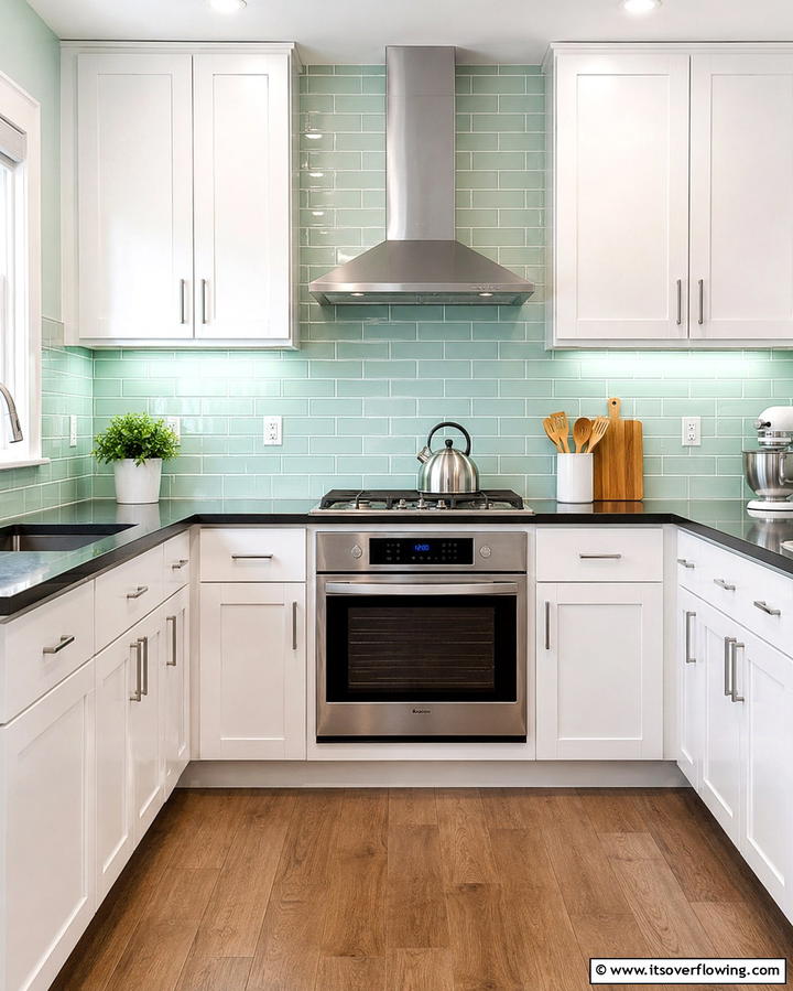 Mint and White Backsplash - 25 Mint Kitchen Decor Ideas for a Fresh Look