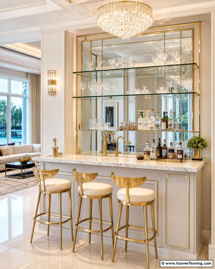 Mirror Accent Bar - 30 Budget-Friendly Home Bar Ideas for Entertaining