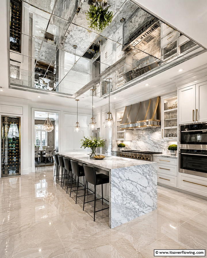 Mirror Ceiling Illusion - 25 Beautiful Kitchen Ceiling Ideas to Elevate Your Space