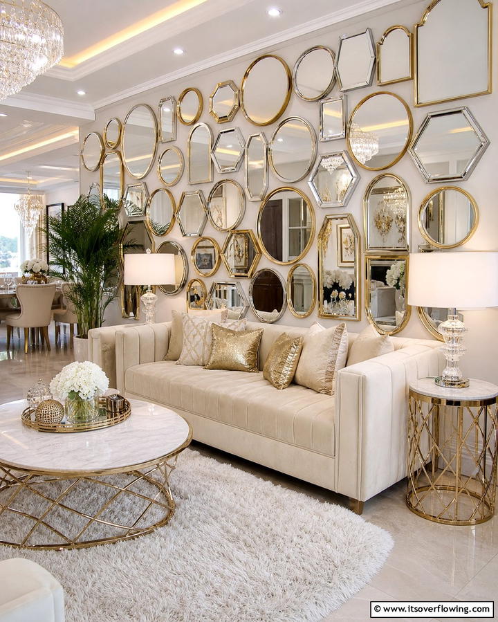 Mirror Collage - 30 Living Room Wall Decor Ideas to Elevate Your Space
