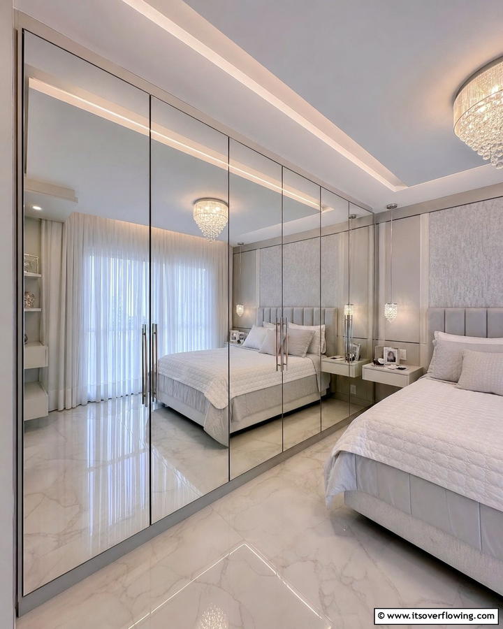Mirror Finish for Illusion - 21 Space-Saving Built-In Wardrobe Ideas for Organized Homes