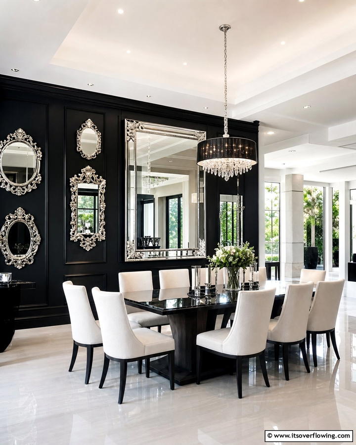 Mirror Magic for Depth - 20 Black Accent Wall Dining Room Ideas for a Bold Look