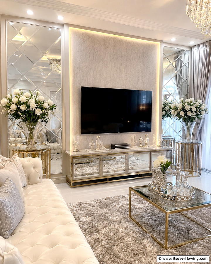 Mirror Panels - 20 TV Accent Wall Ideas to Enhance Your Space