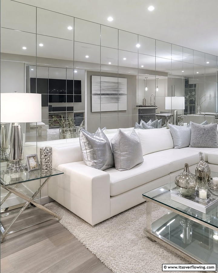 Mirror Panels - 25 Basement Accent Wall Ideas to Transform Your Space