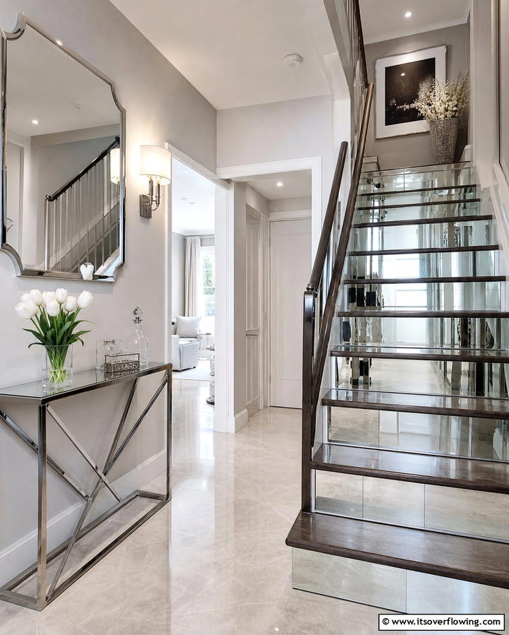 Mirror Panels - 25 Stair Riser Ideas to Enhance Your Home’s Interior