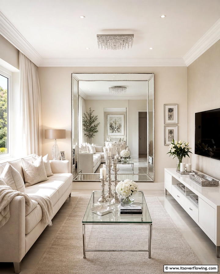 Mirror Placement to Expand Visual Space - 25 Small Living Room Ideas With TV for Cozy Nights