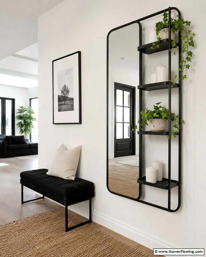 Mirror with Built In Shelves for Dual Functionality - 25 Living Room Mirror Ideas to Brighten Your Space
