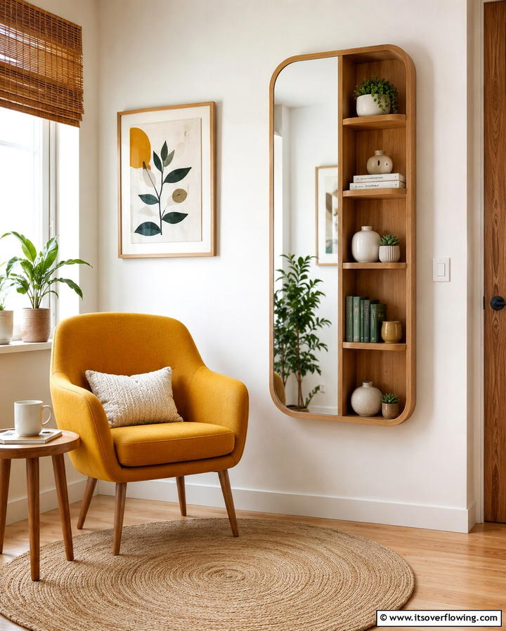 Mirror with Built in Shelves - 25 Living Room Mirror Ideas to Brighten Your Space