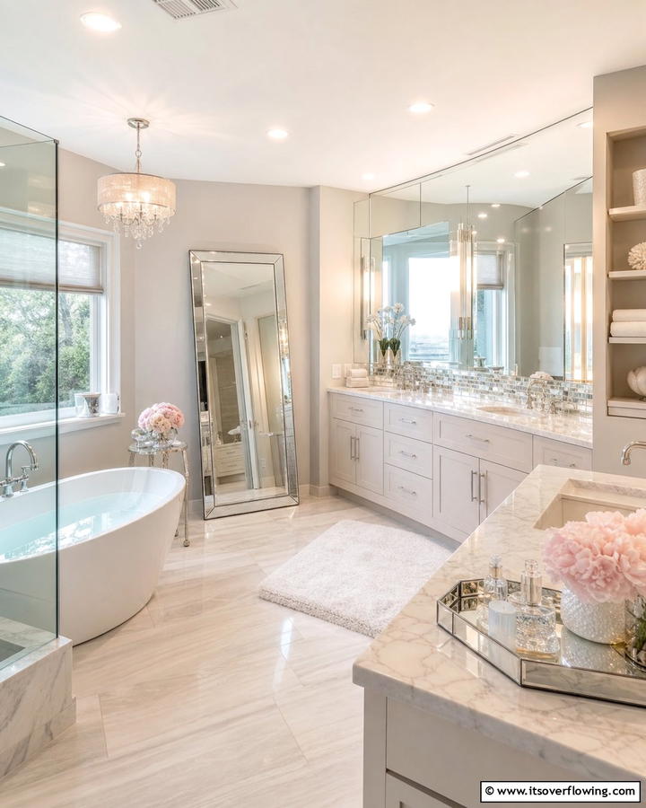 Mirrored Accents for Expansive Light - 30 Serene Spa Decor Ideas for a Relaxing Bathroom Retreat
