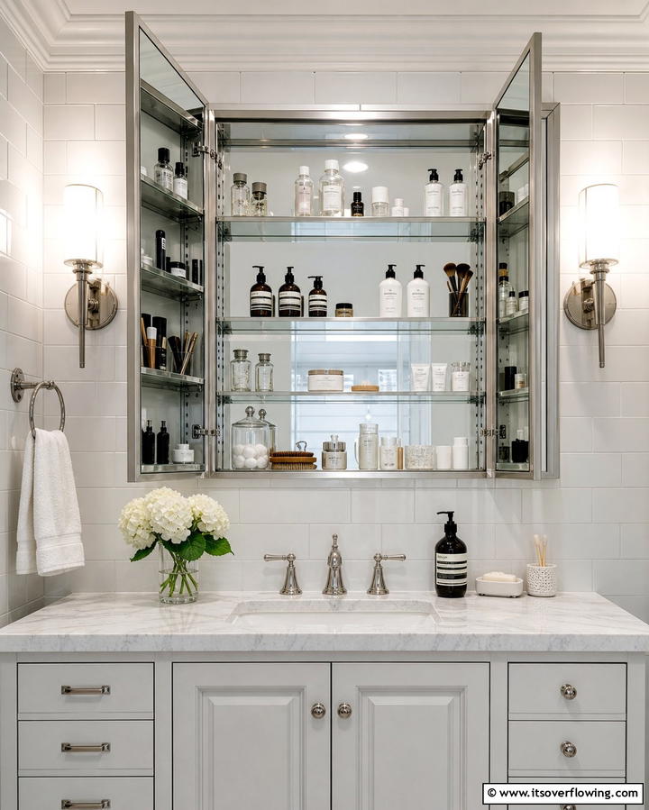 Mirrored Cabinet Shelving - 25 Bathroom Shelf Ideas for Organized and Stylish Storage