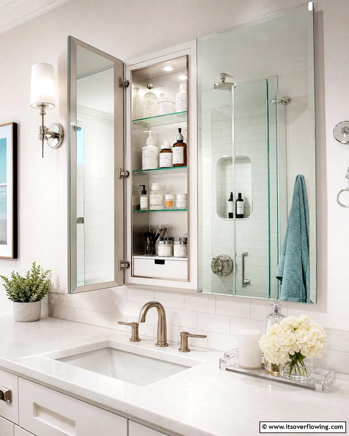 Mirrored Cabinets with Hidden Storage - 25 Bathroom Cabinet Ideas for Organized Spaces