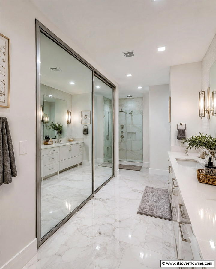 Mirrored Closet Doors for Dual Functionality - 25 Bathroom Closet Ideas to Maximize Storage and Style