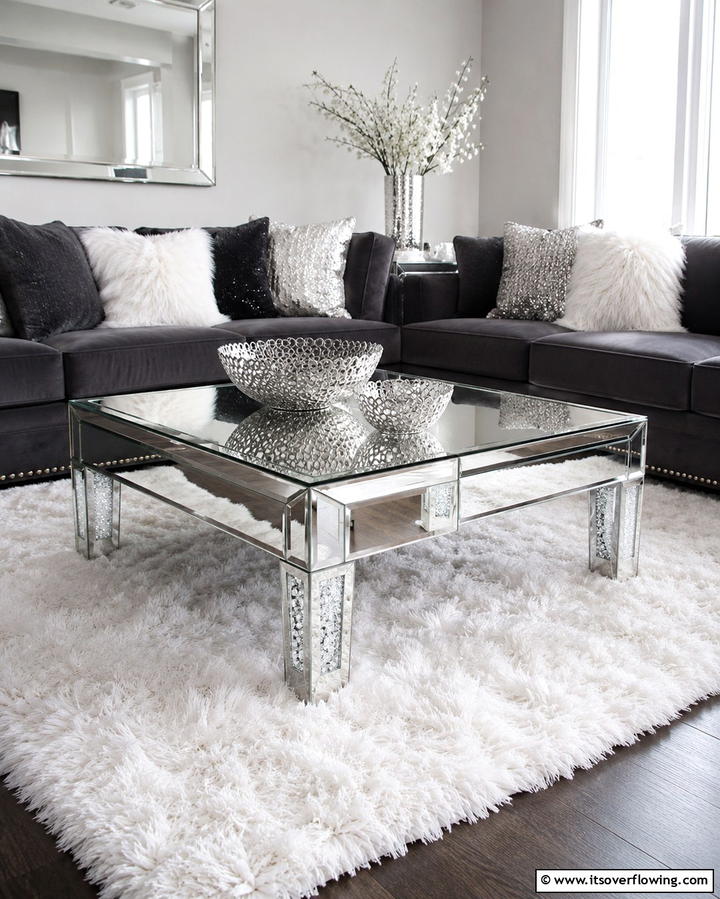 Mirrored Coffee Table - 25 Living Room Mirror Ideas to Brighten Your Space