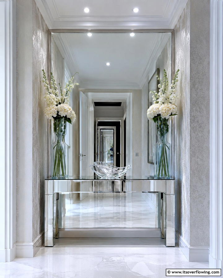 Mirrored Console Accents - 30 Hallway Decor Ideas to Maximize Narrow Spaces