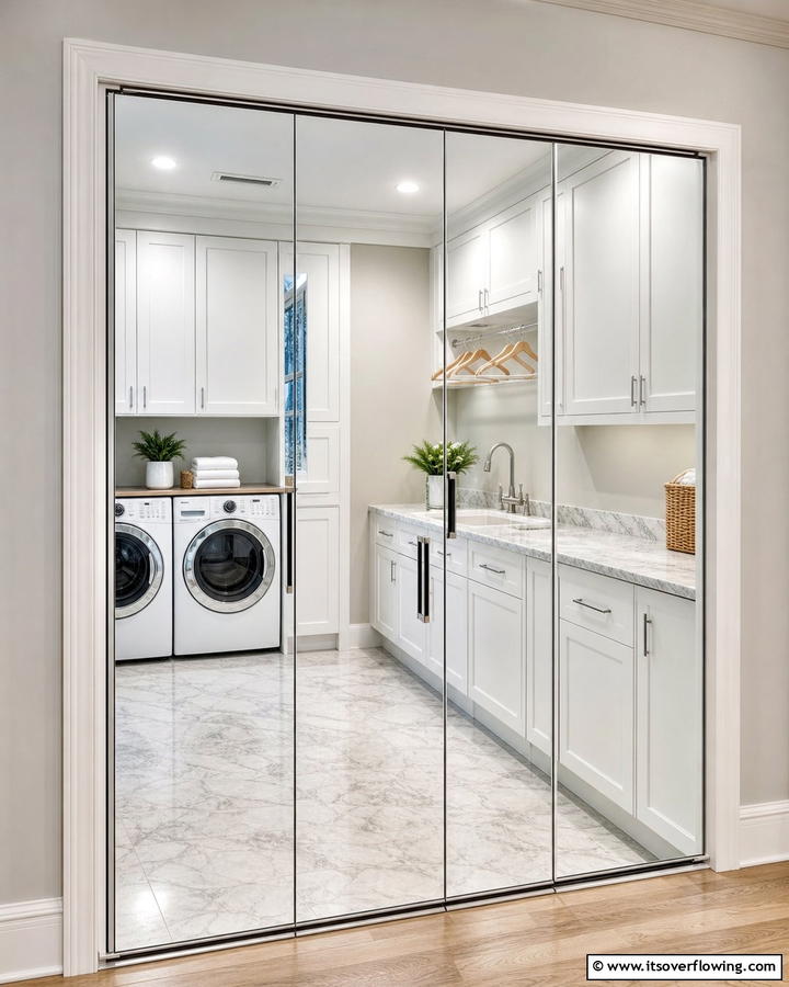 Mirrored Door Elegance - 20 Laundry Room Door Ideas for a Stylish and Functional Space