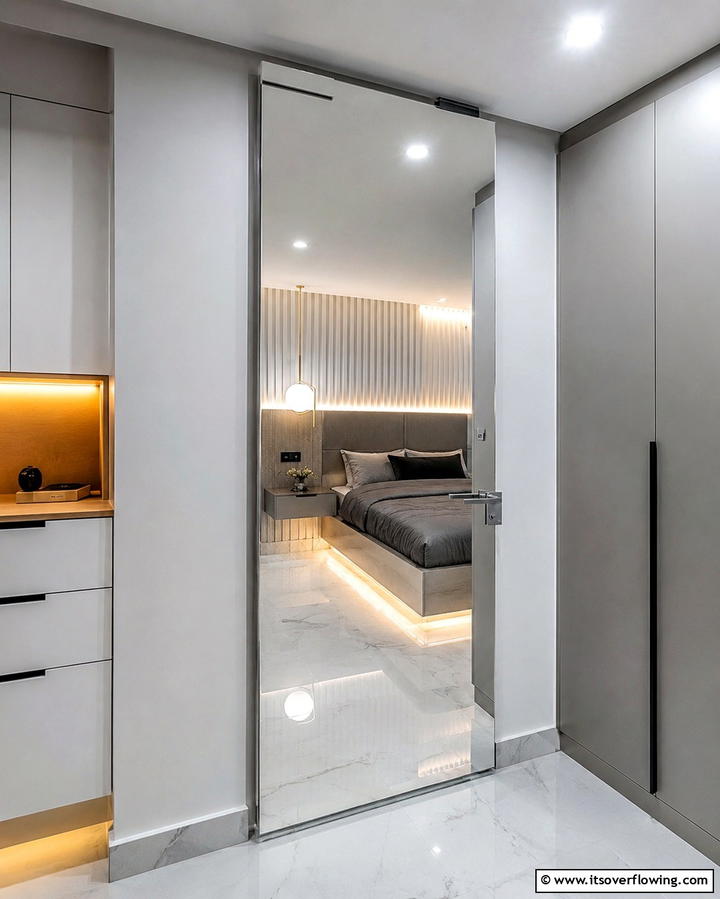 Mirrored Door for Added Space - 25 Creative Bedroom Door Decorating Ideas for Style