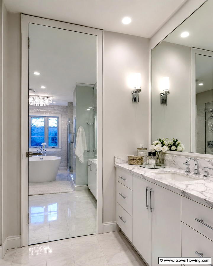 Mirrored Door for Dual Functionality - 25 Bathroom Door Ideas to Enhance Your Space