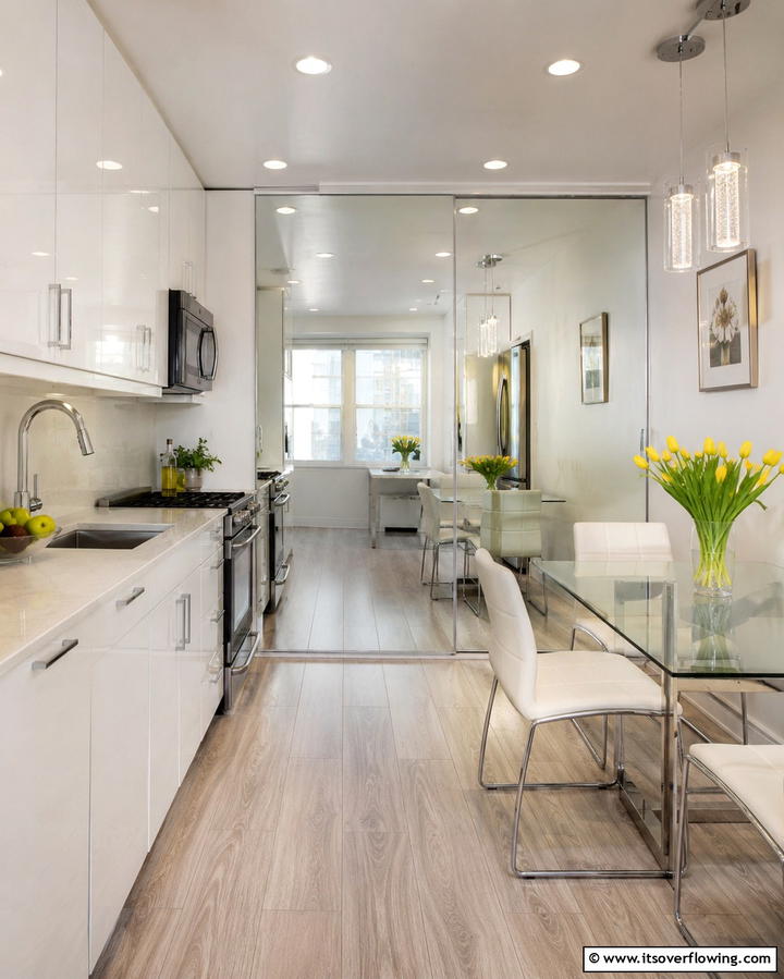 Mirrored Doors for Added Light - 25 Kitchen Door Design Ideas to Enhance Your Space
