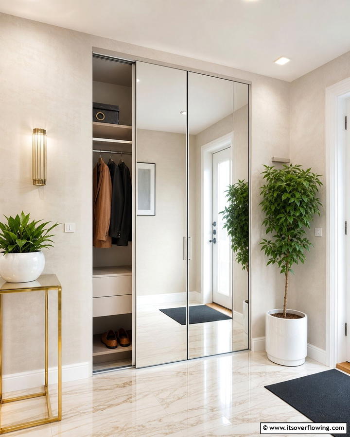 Mirrored Doors for Dual Functionality - 20 Coat Closet Ideas for Organized Entryways