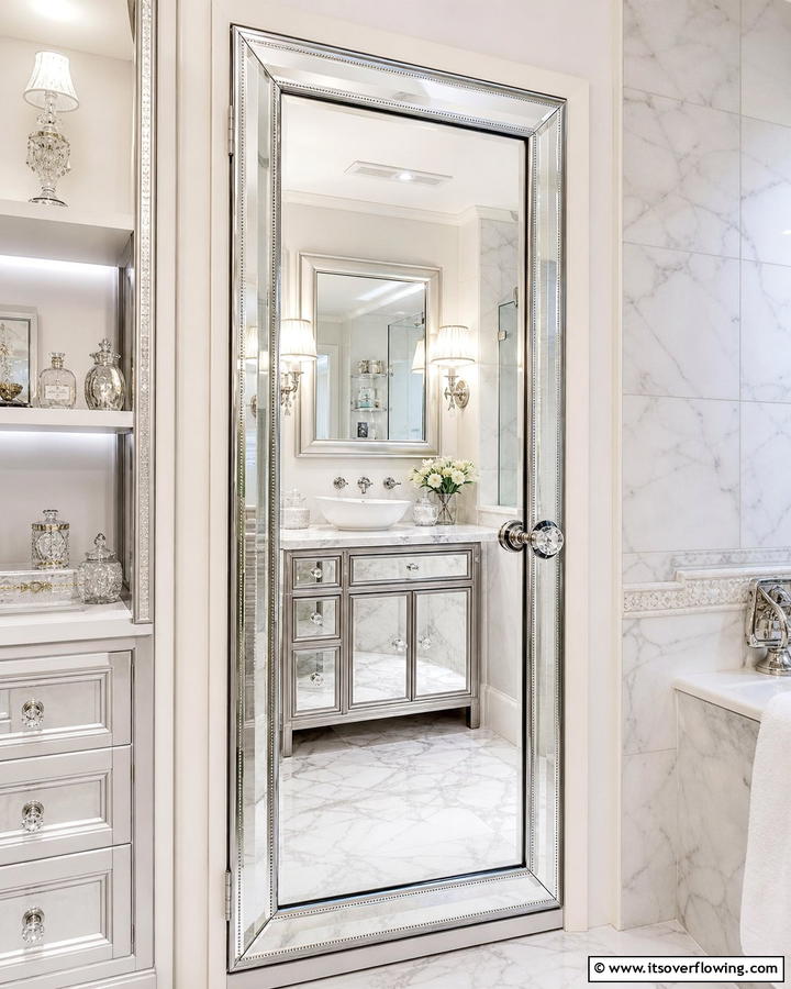 Mirrored Doors - 25 Bathroom Door Ideas to Enhance Your Space