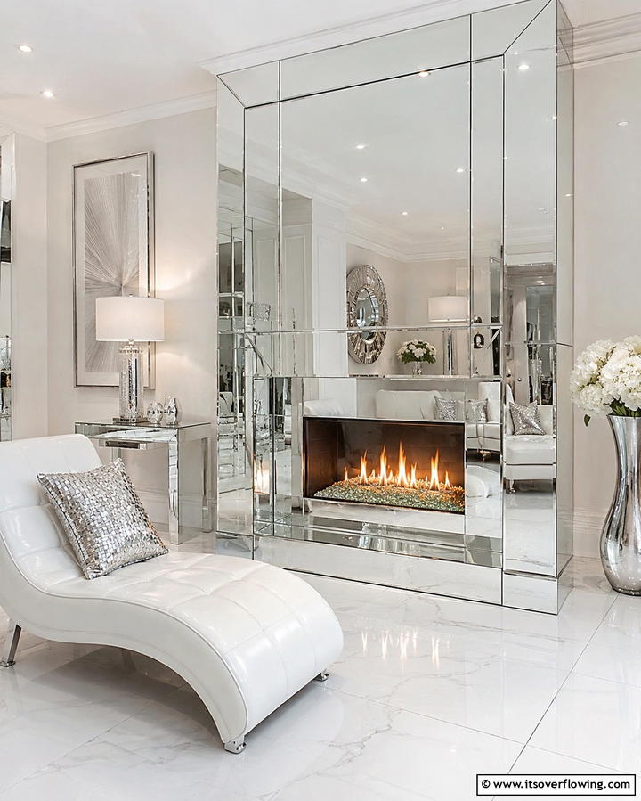 Mirrored Fireplace Surround - 25 Living Room Mirror Ideas to Brighten Your Space