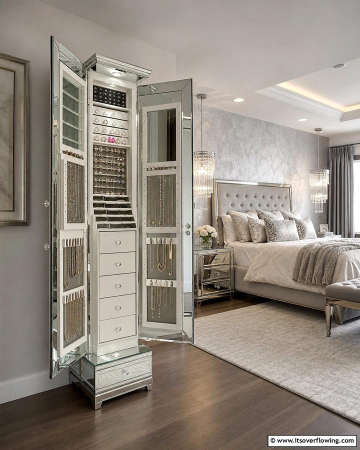 Mirrored Jewelry Cabinet - 30 Clever Jewelry Storage Ideas to Keep Accessories Tidy