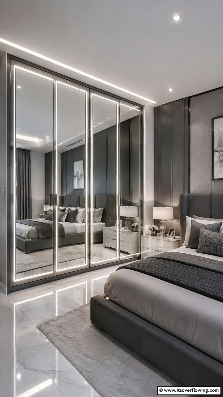 Mirrored Panel Door with LED Lighting - 30 Closet Door Ideas to Enhance Style and Functionality