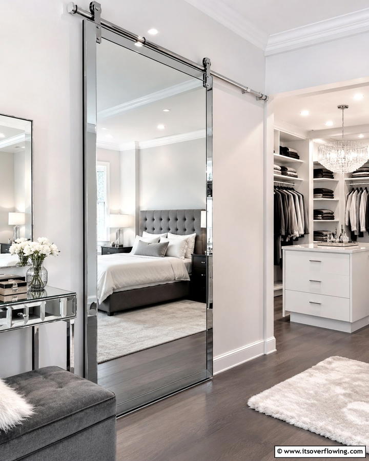Mirrored Reflective Barn Door - 30 Stylish Barn Door Ideas for Modern Home Organization