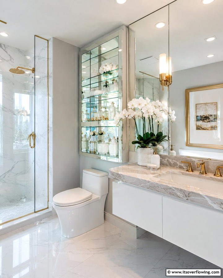 Mirrored Shelf Panels - 30 Small Bathroom Shelving Ideas for Smart Storage