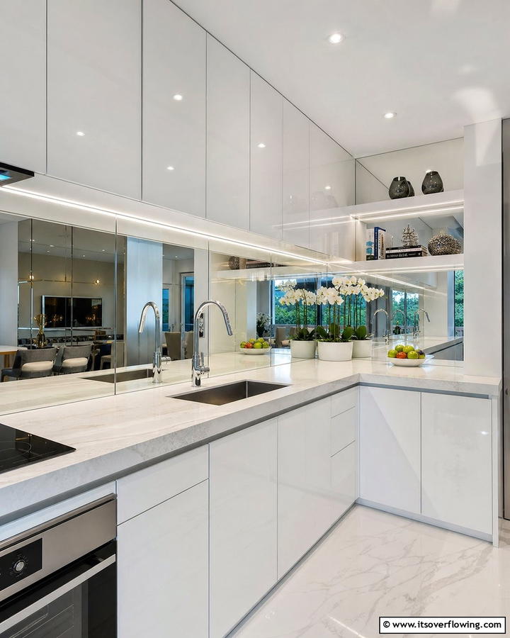 Mirrored Splashback - 30 Kitchen Splashback Ideas for Chic and Practical Walls