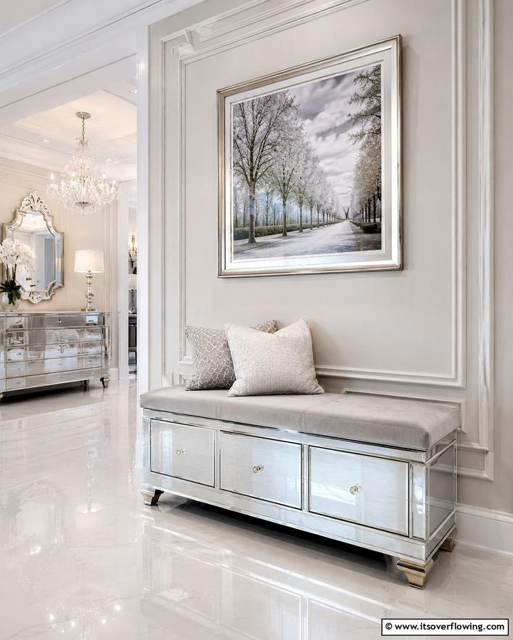 Mirrored Storage Bench - 30 Functional Basement Furniture Ideas for Multi-Use Spaces